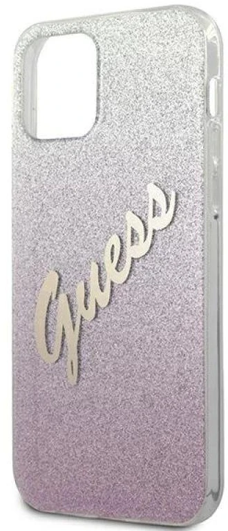 Dėklas GUESS GLITTER GRADIENT SCRIPT IPHONE 12/12 PRO Rožinis