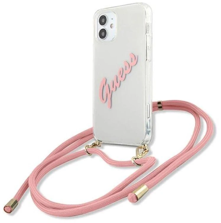Guess GUHCP12SCRTVSPI Apple iPhone 12 mini 5,4″ rožinės spalvos kietas dėklas Script Vintage