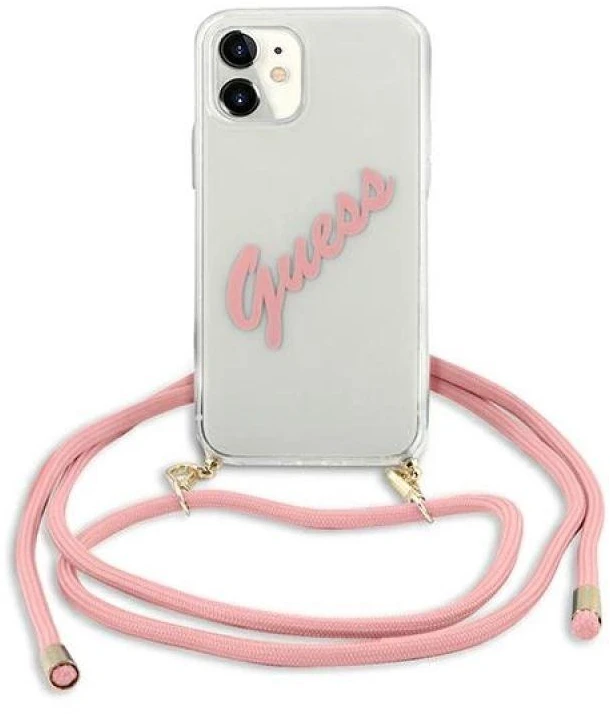 Guess GUHCP12SCRTVSPI Apple iPhone 12 mini 5,4″ rožinės spalvos kietas dėklas Script Vintage