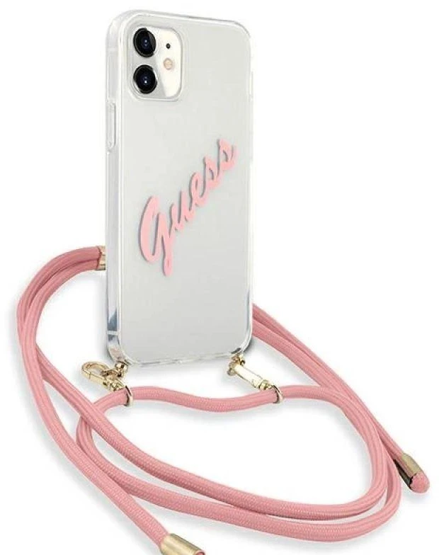Guess GUHCP12SCRTVSPI Apple iPhone 12 mini 5,4″ rožinės spalvos kietas dėklas Script Vintage