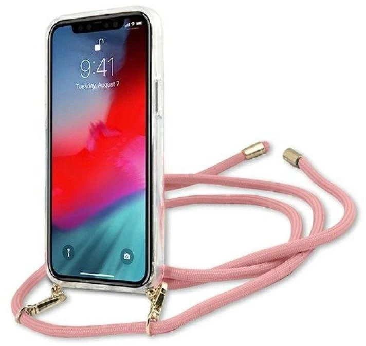 Guess GUHCP12SCRTVSPI Apple iPhone 12 mini 5,4″ rožinės spalvos kietas dėklas Script Vintage