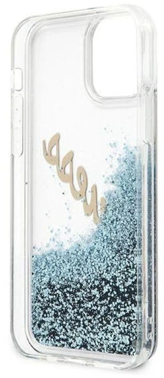 Guess GUHCP12SGLVSBL Apple iPhone 12 mini 5,4″ mėlynas kietas dėklas Glitter Vintage Script