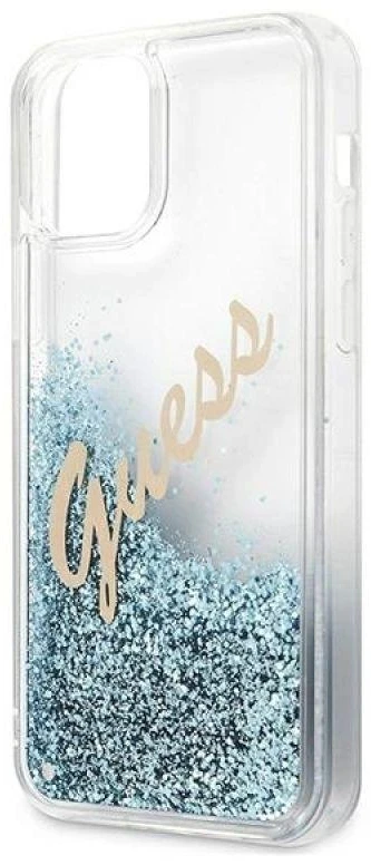 Guess GUHCP12SGLVSBL Apple iPhone 12 mini 5,4″ mėlynas kietas dėklas Glitter Vintage Script