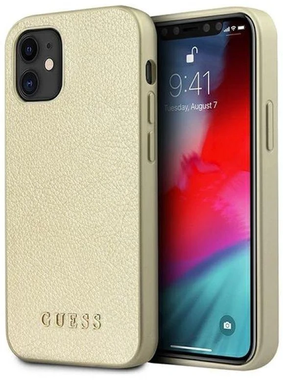 Guess GUHCP12SIGLGO Apple iPhone 12 mini 5,4″ auksinis kietas dėklas Iridescent