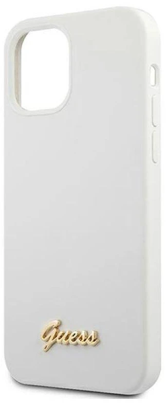 Guess GUHCP12SLSLMGWH Apple iPhone 12 mini 5,4″ baltos spalvos kietas dėklas Metal Logo Script