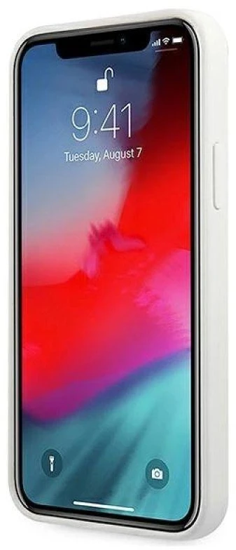 Guess GUHCP12SLSLMGWH Apple iPhone 12 mini 5,4″ baltos spalvos kietas dėklas Metal Logo Script