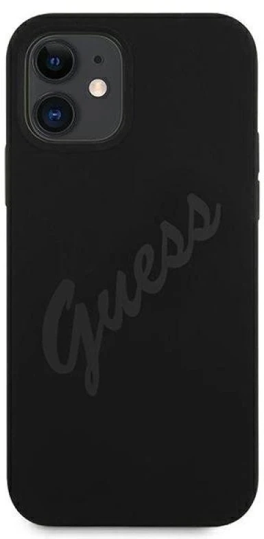 Guess GUHCP12SLSVSBK Apple iPhone 12 mini 5,4″ juodos spalvos kietas dėklas Script Vintage