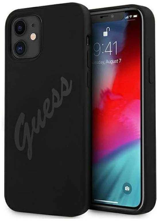 Guess GUHCP12SLSVSBK Apple iPhone 12 mini 5,4″ juodos spalvos kietas dėklas Script Vintage