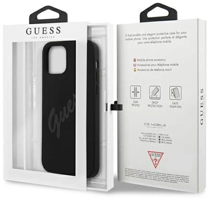 Guess GUHCP12SLSVSBK Apple iPhone 12 mini 5,4″ juodos spalvos kietas dėklas Script Vintage