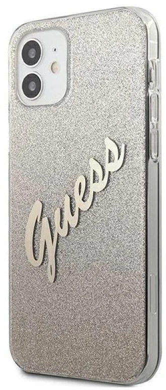 Dėklas GUESS GLITTER GRADIENT SCRIPT IPHONE 12 MINI GOLD