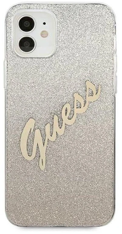 Dėklas GUESS GLITTER GRADIENT SCRIPT IPHONE 12 MINI GOLD