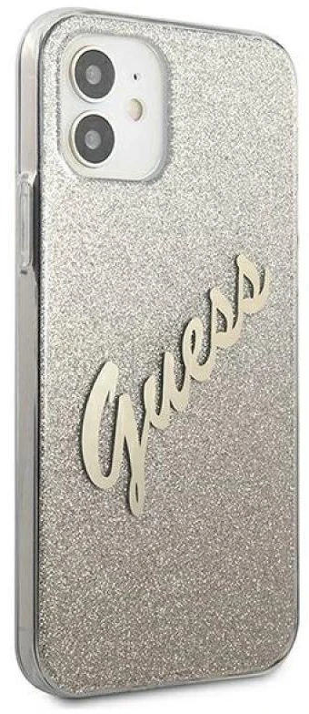 Dėklas GUESS GLITTER GRADIENT SCRIPT IPHONE 12 MINI GOLD
