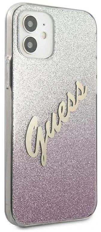 Dėklas GUESS GLITTER GRADIENT SCRIPT IPHONE 12 MINI Rožinis