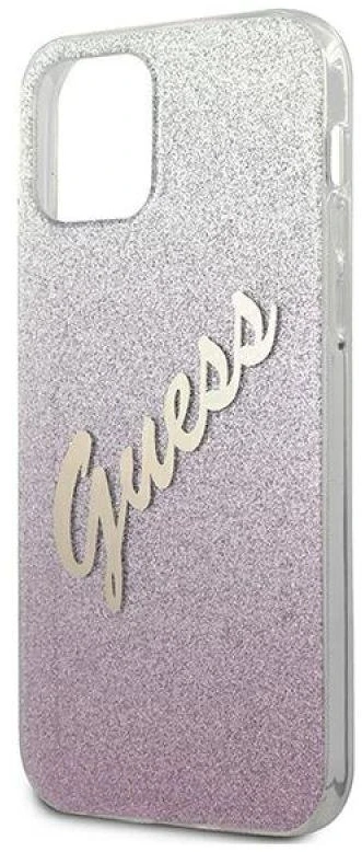 Dėklas GUESS GLITTER GRADIENT SCRIPT IPHONE 12 MINI Rožinis