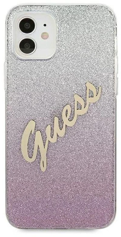 Dėklas GUESS GLITTER GRADIENT SCRIPT IPHONE 12 MINI Rožinis