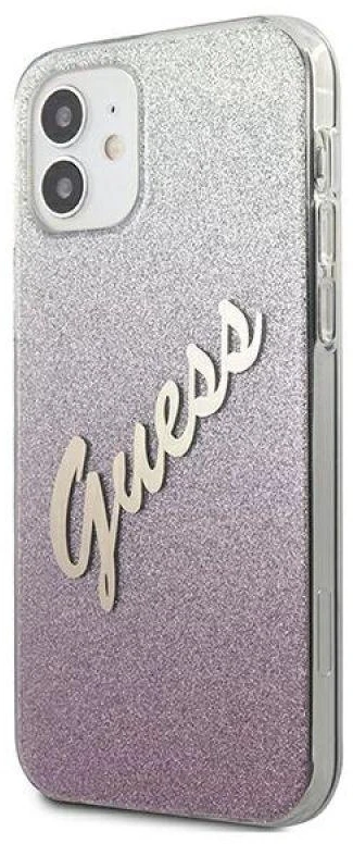 Dėklas GUESS GLITTER GRADIENT SCRIPT IPHONE 12 MINI Rožinis