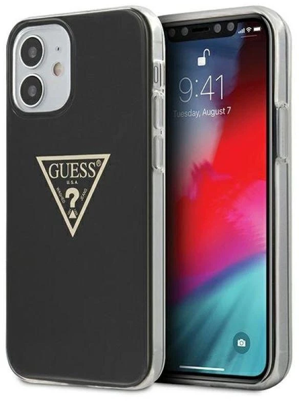 Guess GUHCP12SPCUMPTBK Apple iPhone 12 mini 5,4″ juodos spalvos kietas dėklas Metallic Collection