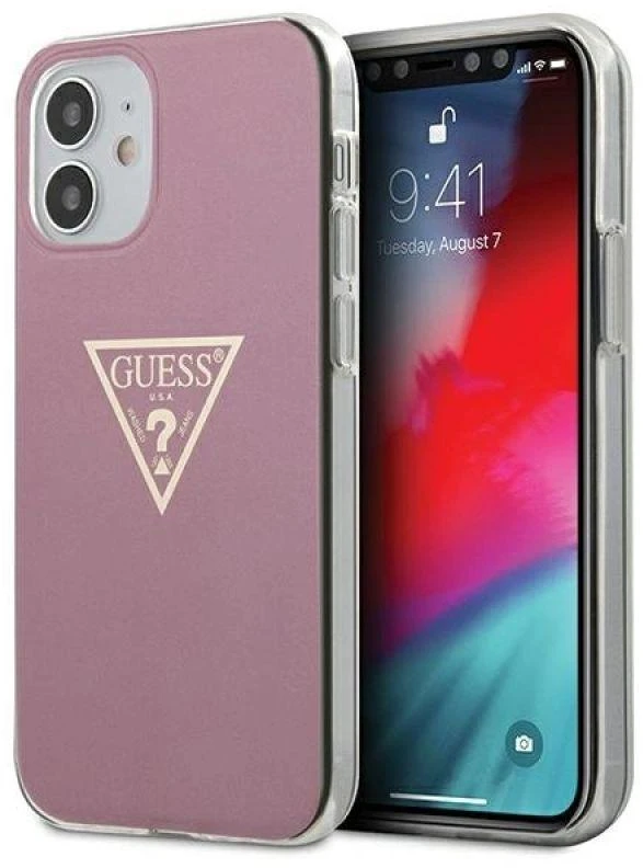 Guess GUHCP12SPCUMPTPI Apple iPhone 12 mini 5,4″ rožinės spalvos kietas dėklas Metallic Collection