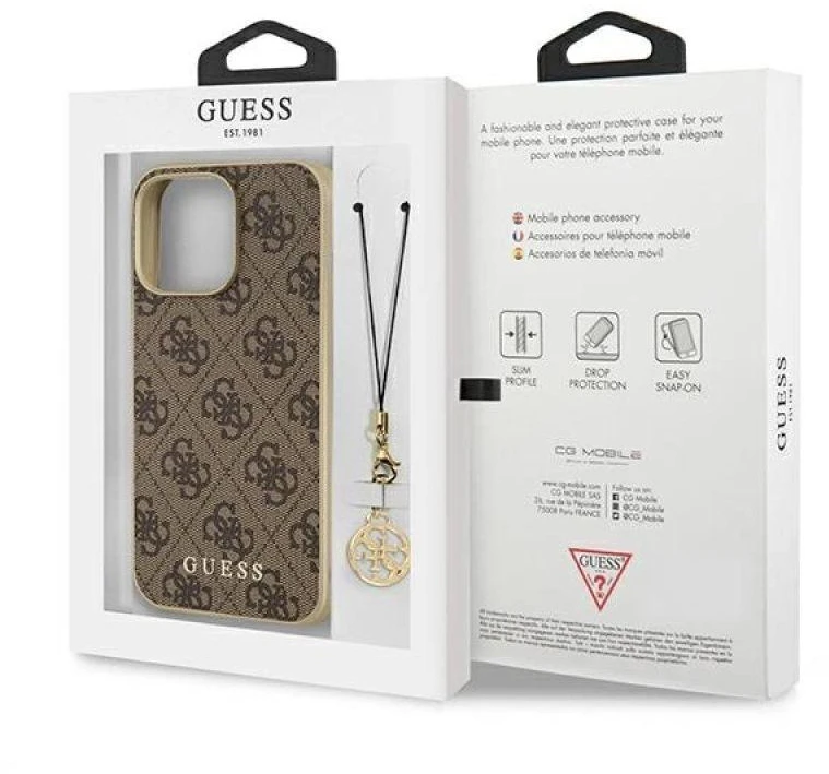 Dėklas Cg Mobile France GUHCP13LGF4GBR Guess 4G Charms Zadní Kryt pro iPhone 13 Pro Brown (ruda)