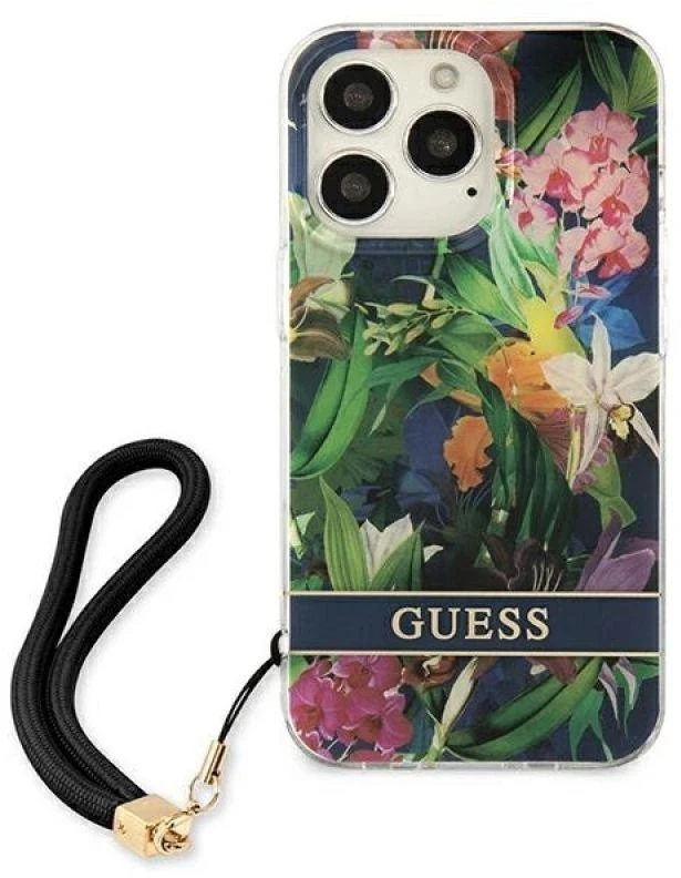 Guess GUHCP13LHFLSB Apple iPhone 13 Pro / 13 6,1" mėlynas kietas dėklas su gėlių raštu