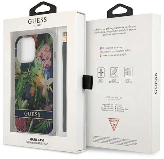 Guess GUHCP13LHFLSB Apple iPhone 13 Pro / 13 6,1" mėlynas kietas dėklas su gėlių raštu