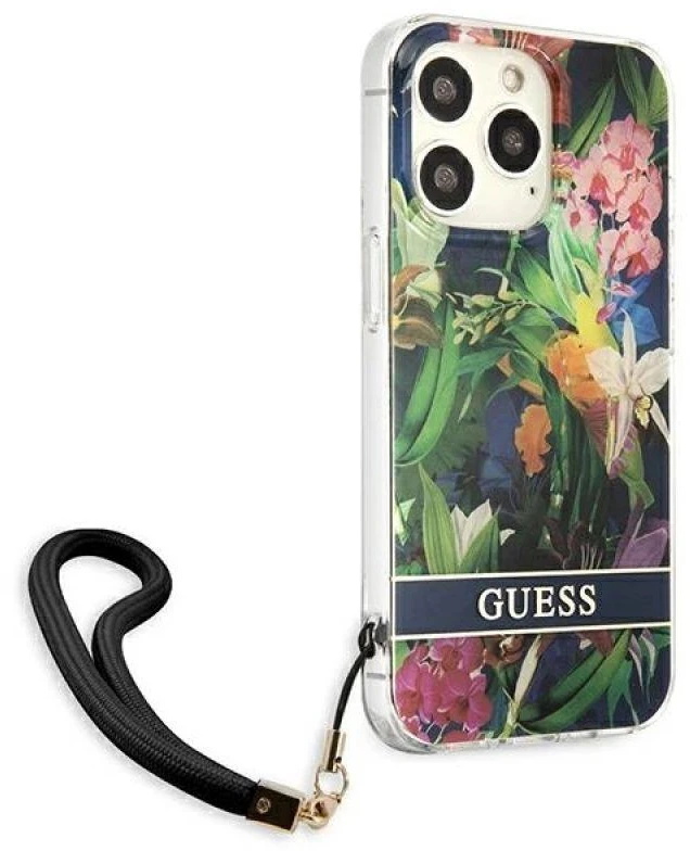 Guess GUHCP13LHFLSB Apple iPhone 13 Pro / 13 6,1" mėlynas kietas dėklas su gėlių raštu