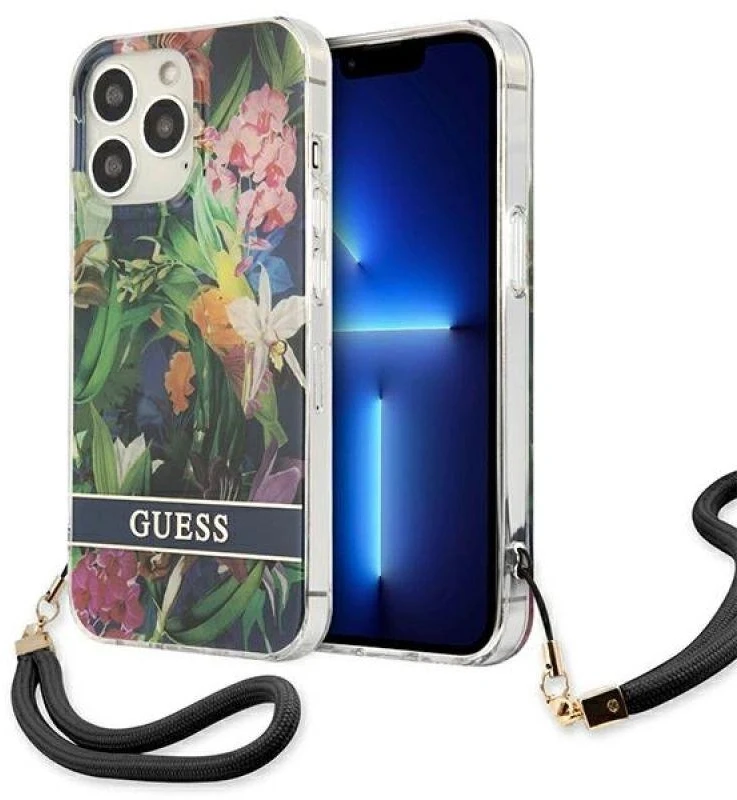 Guess GUHCP13LHFLSB Apple iPhone 13 Pro / 13 6,1" mėlynas kietas dėklas su gėlių raštu