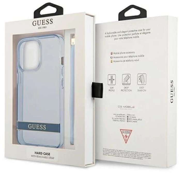 Guess GUHCP13LHTSGSB Apple iPhone 13 Pro / 13 6,1″ mėlynas kietas dėklas Translucent Stap