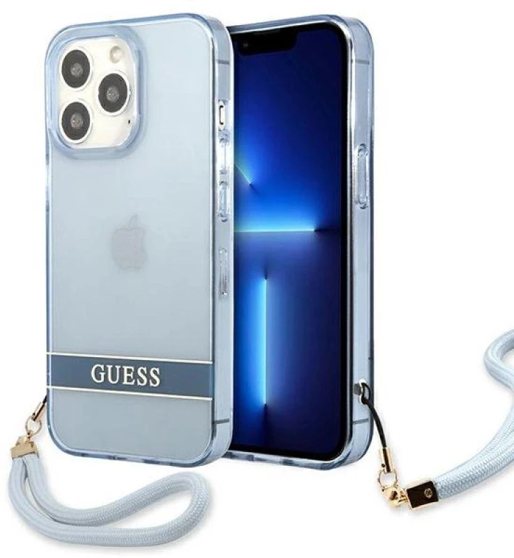 Guess GUHCP13LHTSGSB Apple iPhone 13 Pro / 13 6,1″ mėlynas kietas dėklas Translucent Stap