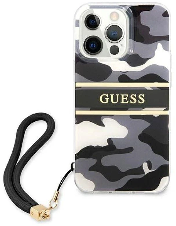 Dėklas GUESS GUHCP13LKCBBK IPHONE 13 PRO / 13 6.1 "Juodas / Juodas HARDCASE CAMO STRAP COLLECTION