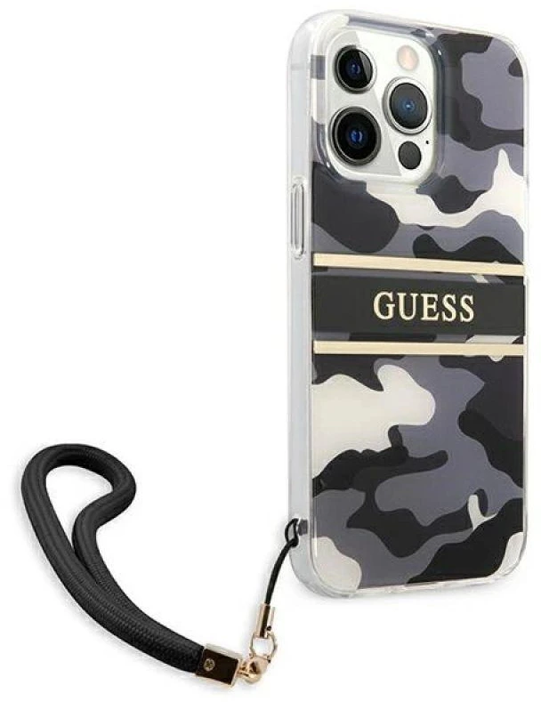 Dėklas GUESS GUHCP13LKCBBK IPHONE 13 PRO / 13 6.1 "Juodas / Juodas HARDCASE CAMO STRAP COLLECTION