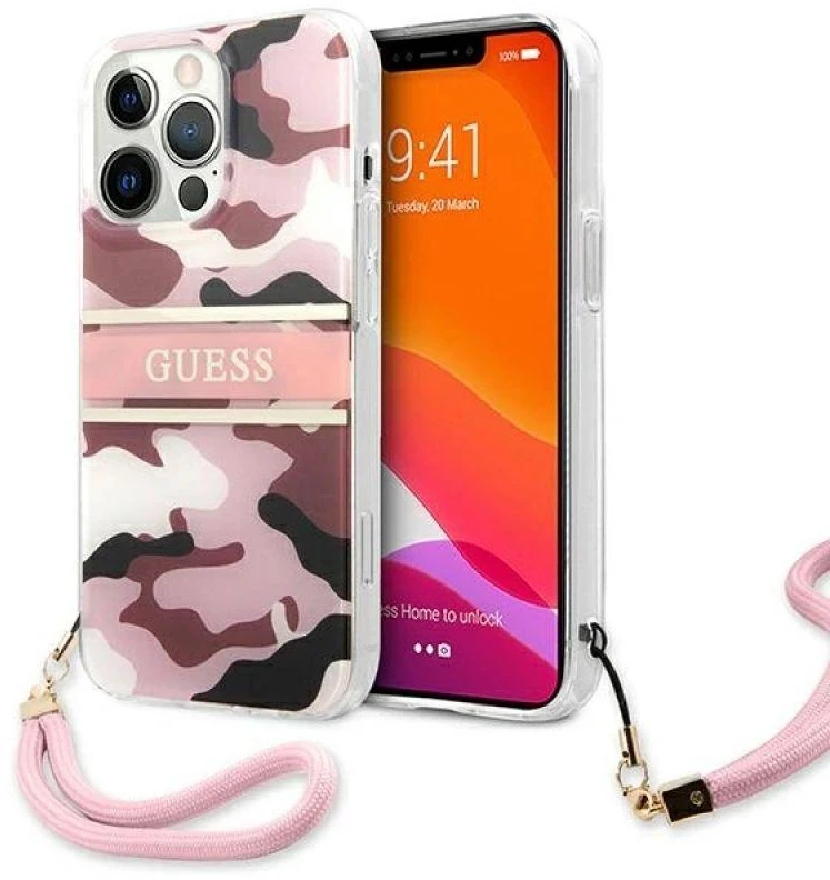 Dėklas Guess GUHCP13LKCABPI Apple iPhone 13 Pro / 13 6,1″ rožinės spalvos hardcase Camo Strap Collection