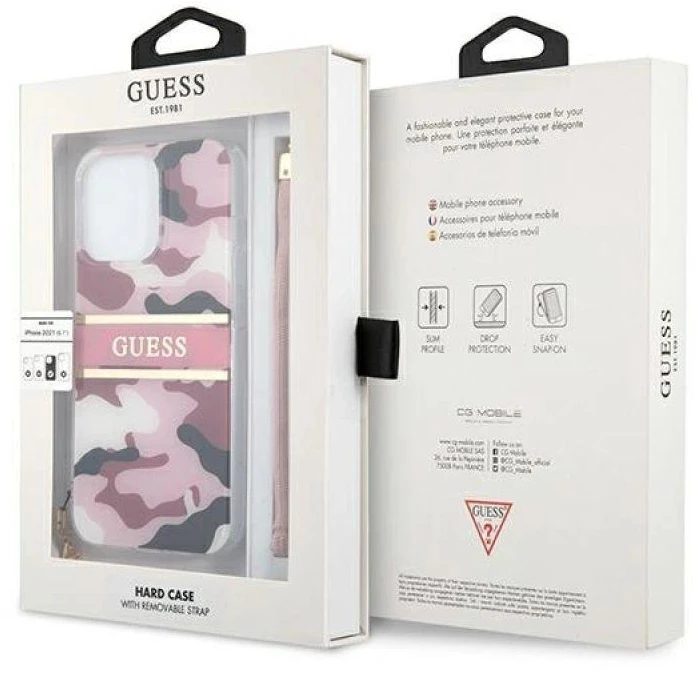 Dėklas Guess GUHCP13LKCABPI Apple iPhone 13 Pro / 13 6,1″ rožinės spalvos hardcase Camo Strap Collection