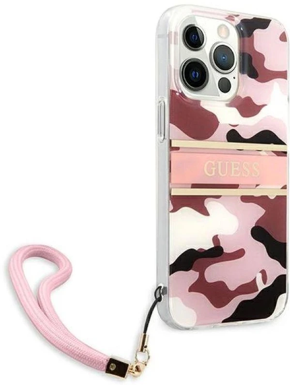 Dėklas Guess GUHCP13LKCABPI Apple iPhone 13 Pro / 13 6,1″ rožinės spalvos hardcase Camo Strap Collection