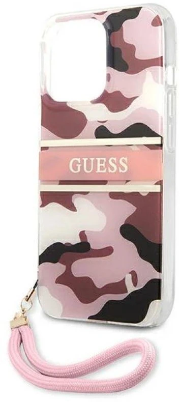Dėklas Guess GUHCP13LKCABPI Apple iPhone 13 Pro / 13 6,1″ rožinės spalvos hardcase Camo Strap Collection