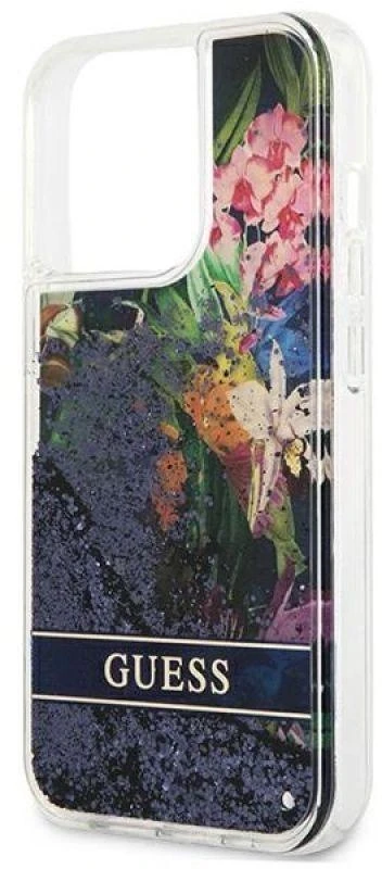 GUESS GUHCP13LLFLSB IPHONE 13 PRO / 13 6.1 "Mėlynas / Mėlynas HARDCASE FLOWER LIQUID GLITTER