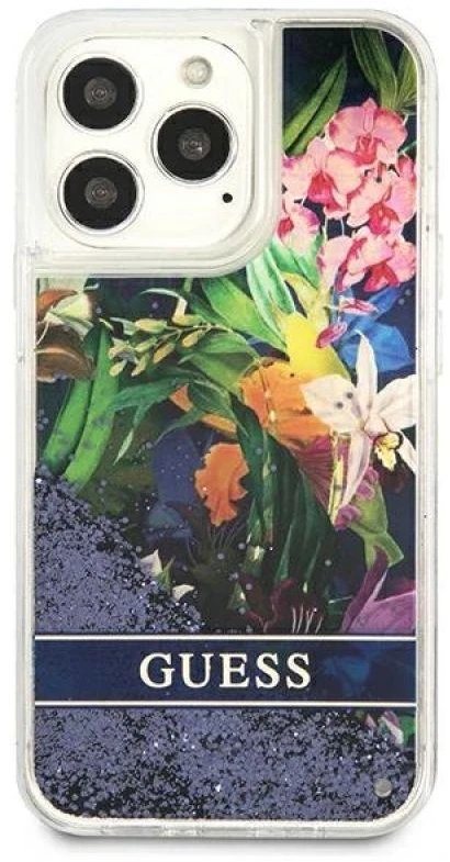GUESS GUHCP13LLFLSB IPHONE 13 PRO / 13 6.1 "Mėlynas / Mėlynas HARDCASE FLOWER LIQUID GLITTER