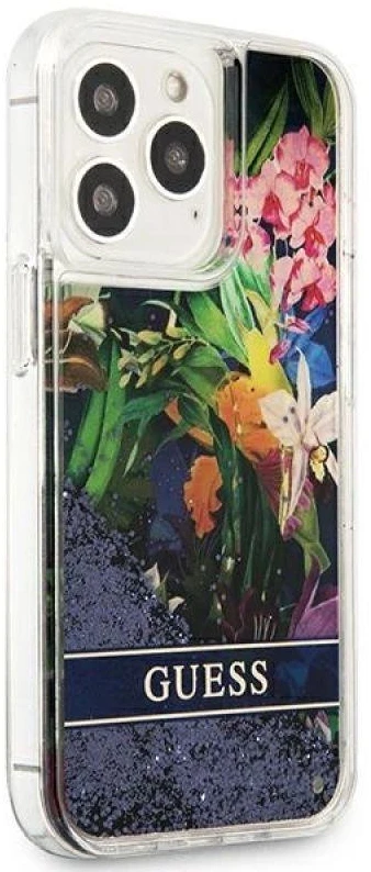 GUESS GUHCP13LLFLSB IPHONE 13 PRO / 13 6.1 "Mėlynas / Mėlynas HARDCASE FLOWER LIQUID GLITTER