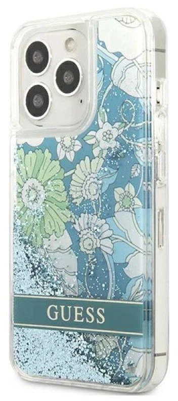 Guess GUHCP13LLFLSN Apple iPhone 13 Pro / 13 6,1″ žalias kietas dėklas Flower Liquid Glitter