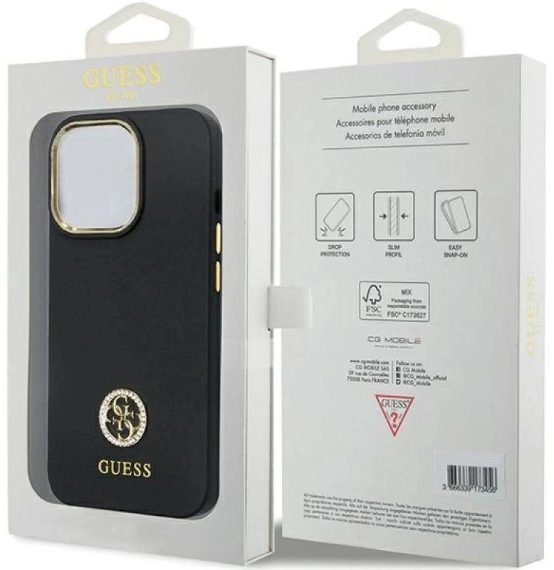 Dėklas GUESS GUHCP13LM4DGPK IPHONE 13 PRO / 13 6.1 "Juodas / Juodas HARDCASE SILICONE LOGO STRASS 4G