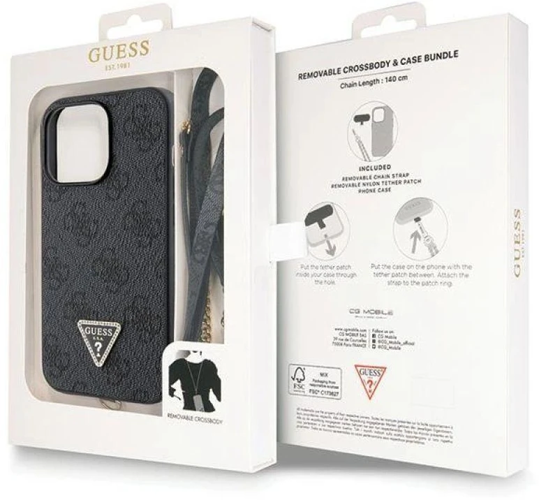 Guess GUHCP13LP4TDSCPK Apple iPhone 13 Pro / 13 6.1″ juodos spalvos kietas dėklas Crossbody 4G Metal Logo