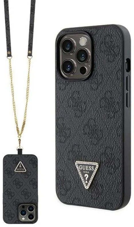 Guess GUHCP13LP4TDSCPK Apple iPhone 13 Pro / 13 6.1″ juodos spalvos kietas dėklas Crossbody 4G Metal Logo