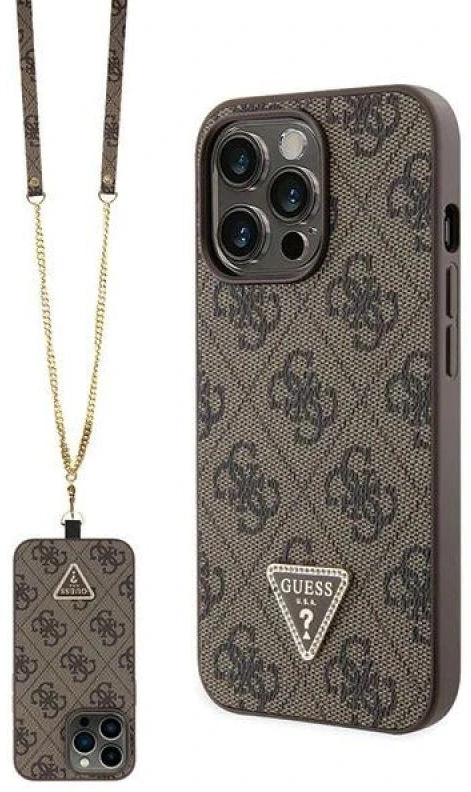 Guess GUHCP13LP4TDSCPW Apple iPhone 13 Pro / 13 6.1″ rudos spalvos kietas dėklas Crossbody 4G Metal Logo