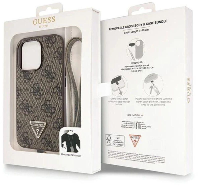 Guess GUHCP13LP4TDSCPW Apple iPhone 13 Pro / 13 6.1″ rudos spalvos kietas dėklas Crossbody 4G Metal Logo