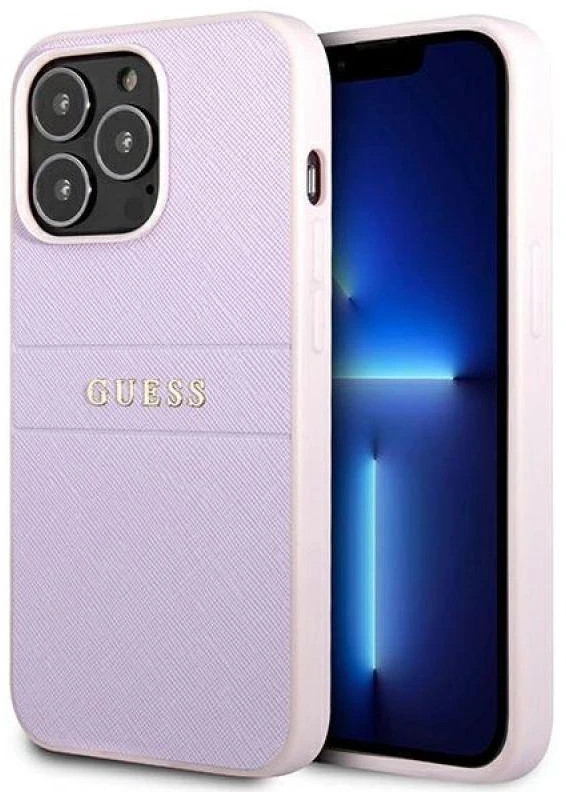 Dėklas Guess GUHCP13LPSASBPU iPhone 13 Pro / 13 6,1" purpurowy/violetinė Saffiano Hot Stamp & Metal Logo