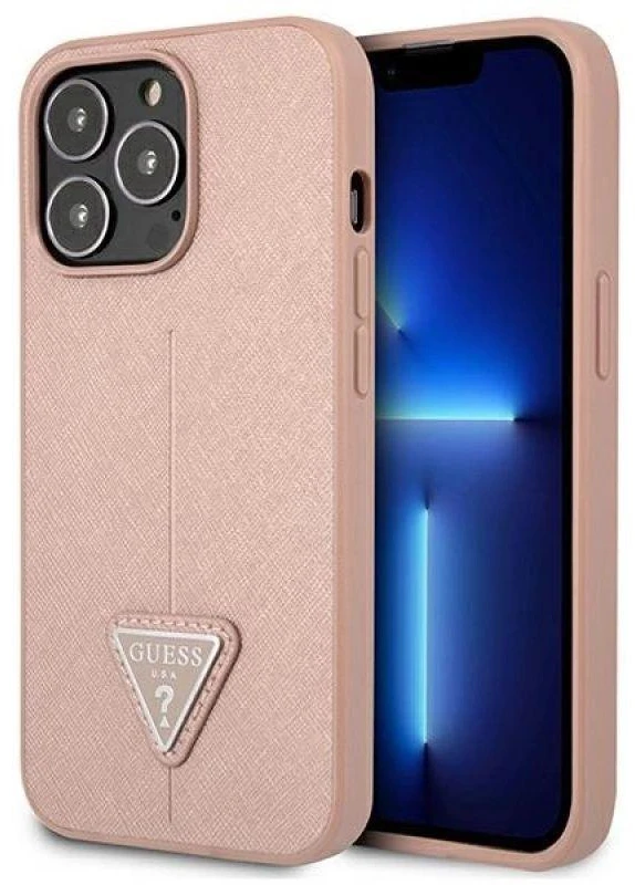 Dėklas GUESS GUHCP13LPSATLP IPHONE 13 PRO / 13 6.1 "Rožinis / Rožinis HARDCASE SAFFIANOTRIANGLE LOGO