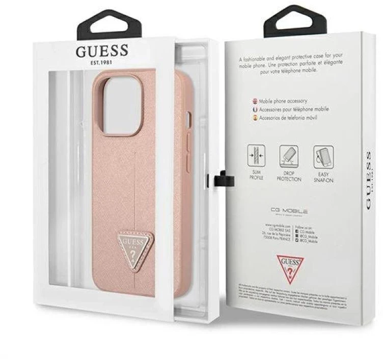 Dėklas GUESS GUHCP13LPSATLP IPHONE 13 PRO / 13 6.1 "Rožinis / Rožinis HARDCASE SAFFIANOTRIANGLE LOGO