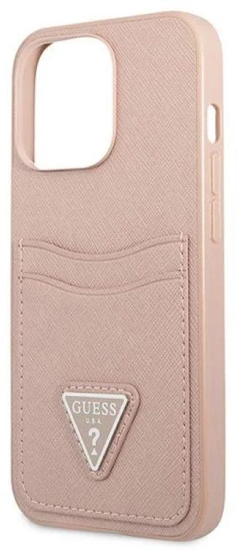 Dėklas GUESS GUHCP13LSATPPPPP 13 PRO / 13 6.1 "Rožinis / Rožinis HARDCASE SAFFIANOTRIANGLE CARDSLOT LOGO