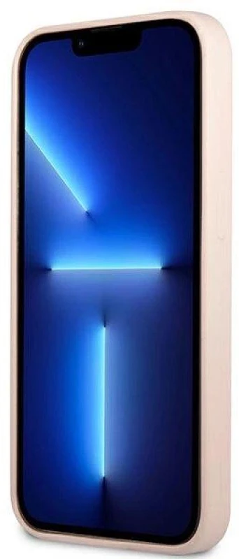 Guess GUHCP13LSLTGP iPhone 13 Pro / 13 6,1 colio eilinis/rožinis kietas dėklas, silikoninis trikampis