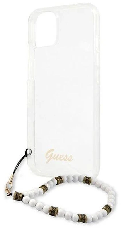 GUESS kietas dėklas GUHCP13MKPSWH Baltas Pearl galinis dangtelis, Apple, iPhone 13, skaidrus, 6,1 "